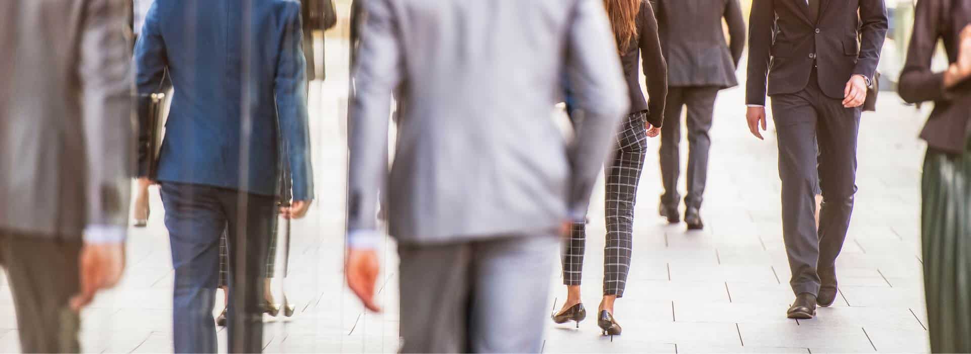 Busy city street, people in business clothes