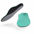 A pair of model D Diabetic orthotic insoles shown on a clean white background, with one insole displaying its black and gray underside and the other showing its teal-colored top surface.